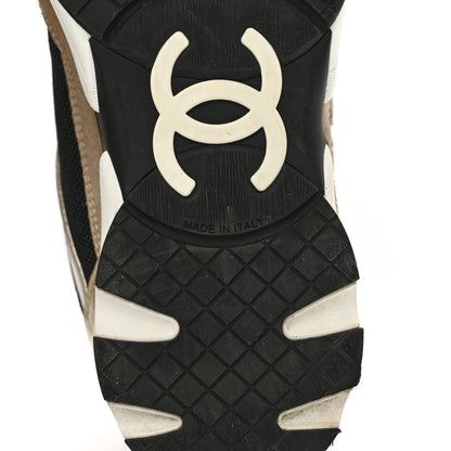 Chanel Mesh Suede Calfskin Womens CC Sneakers 39 White Black Beige Gold 6 of 8