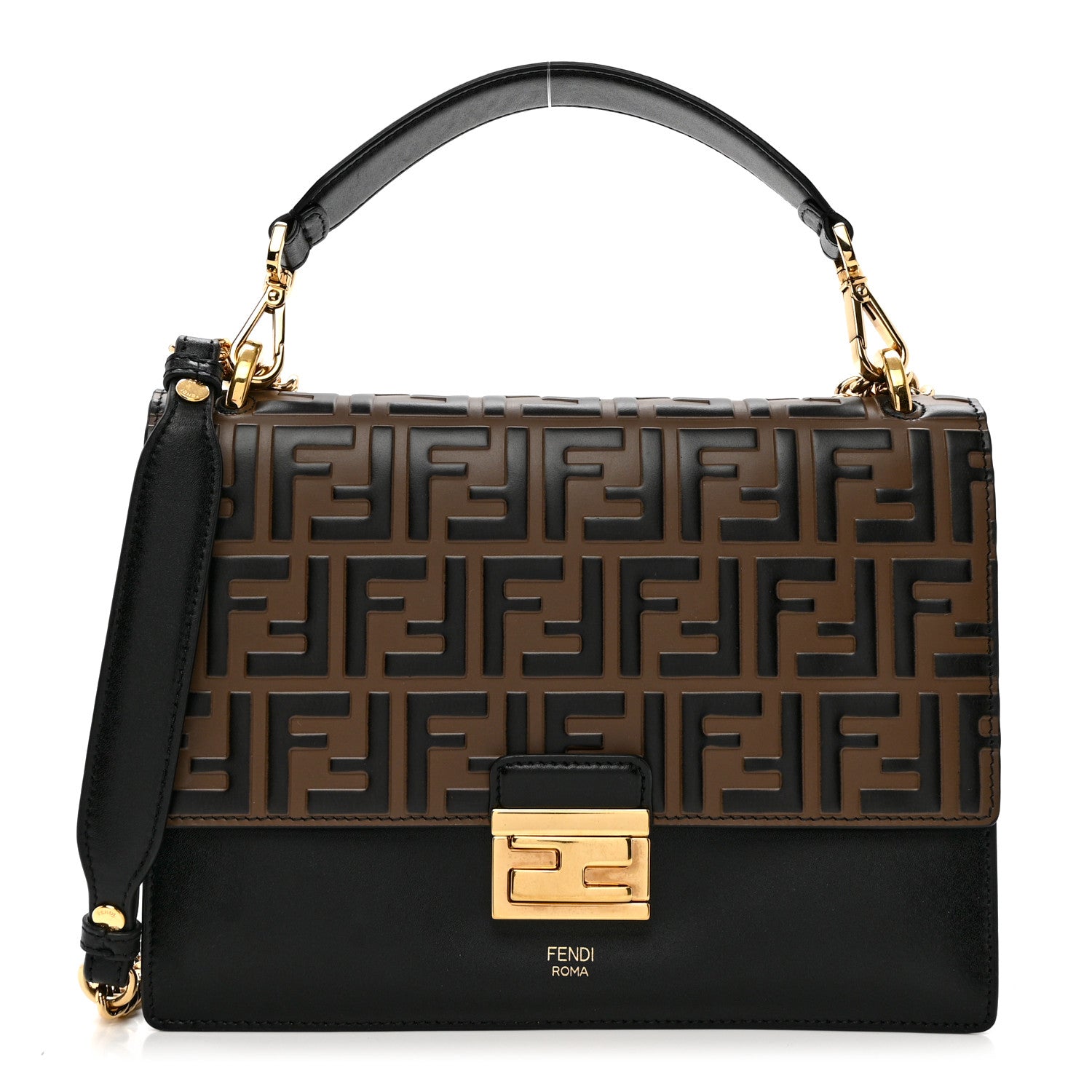 Fendi Vitello Liberty Bi-Color FF 1974 Embossed Kan U Shoulder Bag Black Maya 1 of 9