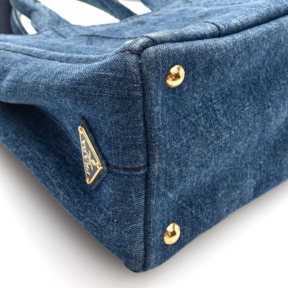 Prada Denim Small Logo Tote Bleu 8 of 9
