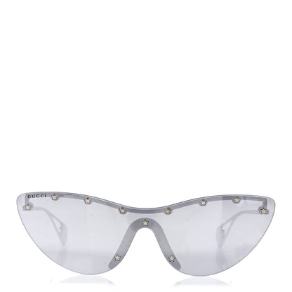 Gucci Metal Rimless Star Studded 90mm Cat Eye GG0666S Sunglasses Mirror Silver 2 of 7