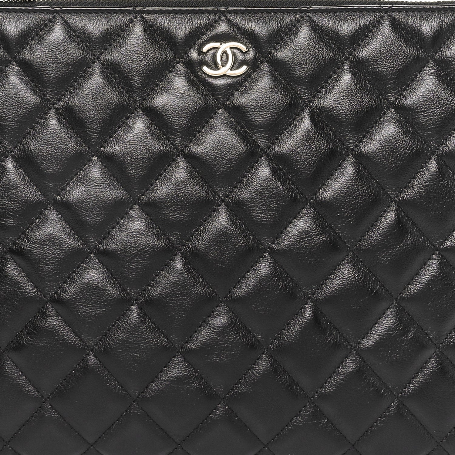Chanel Calfskin Quilted Pearl Medium Cosmetic Case Black 8 of 11