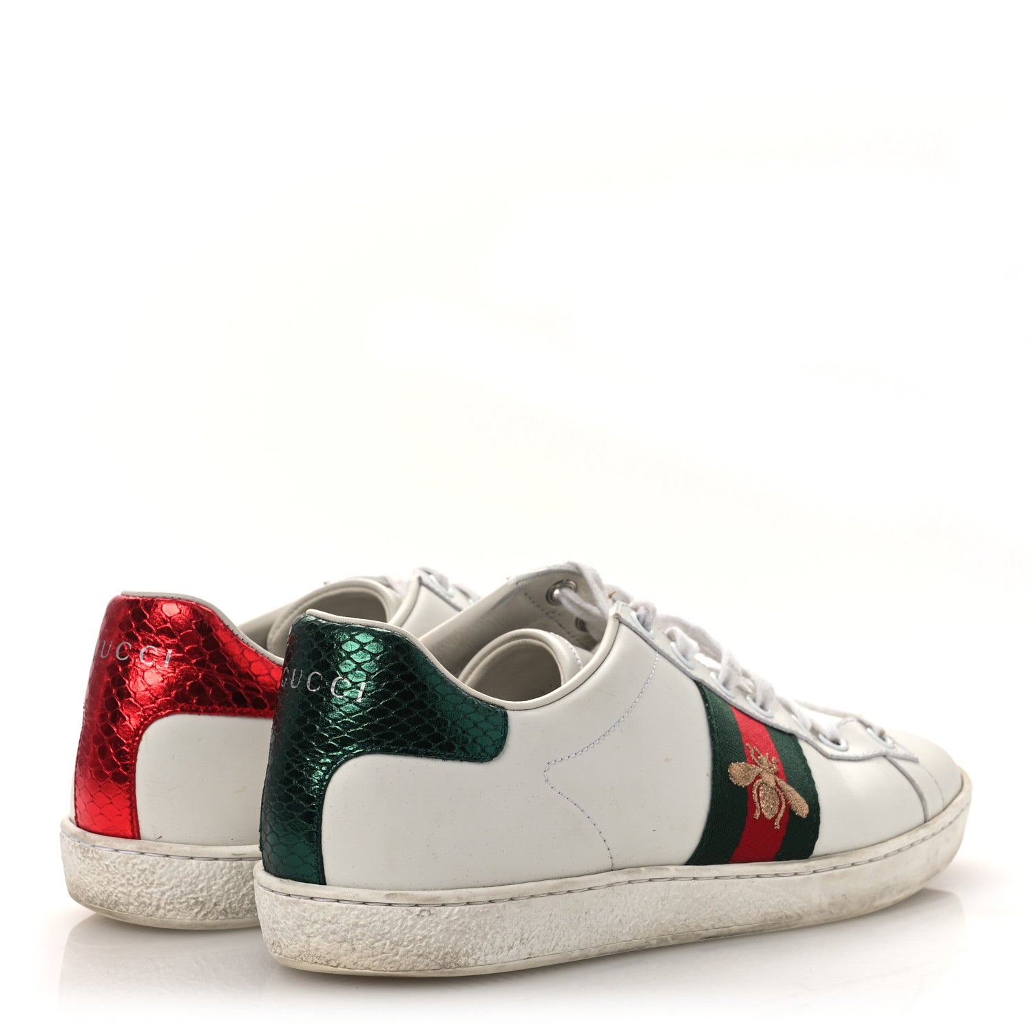 Gucci Calfskin Ayers Bee Embroidered Womens Ace Sneakers 38 White