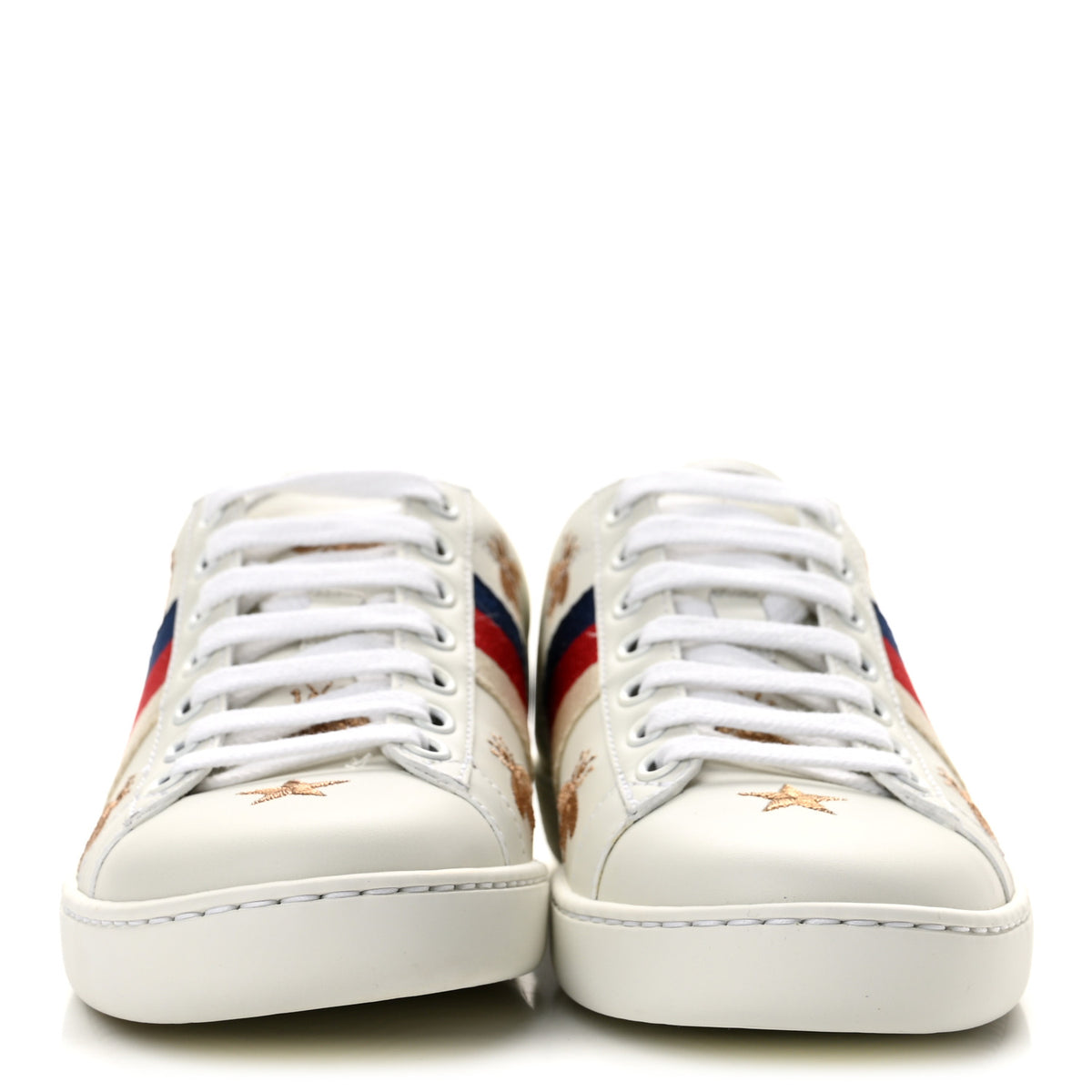 Calfskin Bee Star Embroidered Sylvie Web Ace Sneakers 35 White