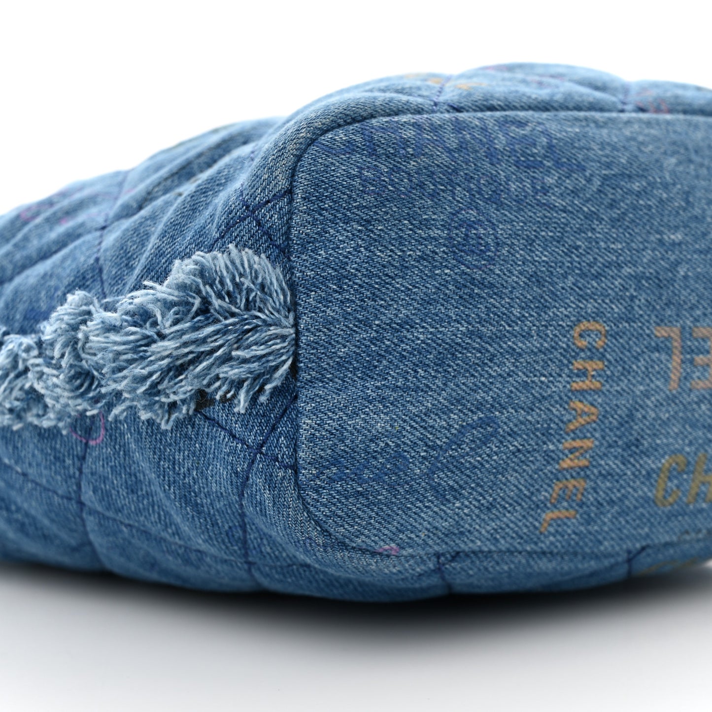 Denim Quilted Mood Bucket With Chain Blue Multicolor