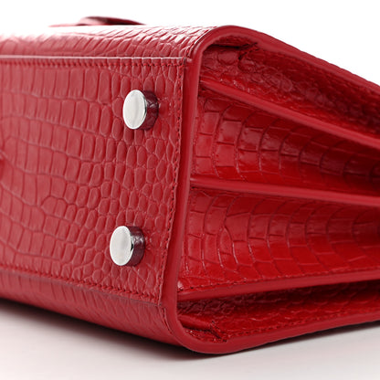 Saint Laurent Calfskin Crocodile Embossed Nano Sac De Jour Red 11 of 11