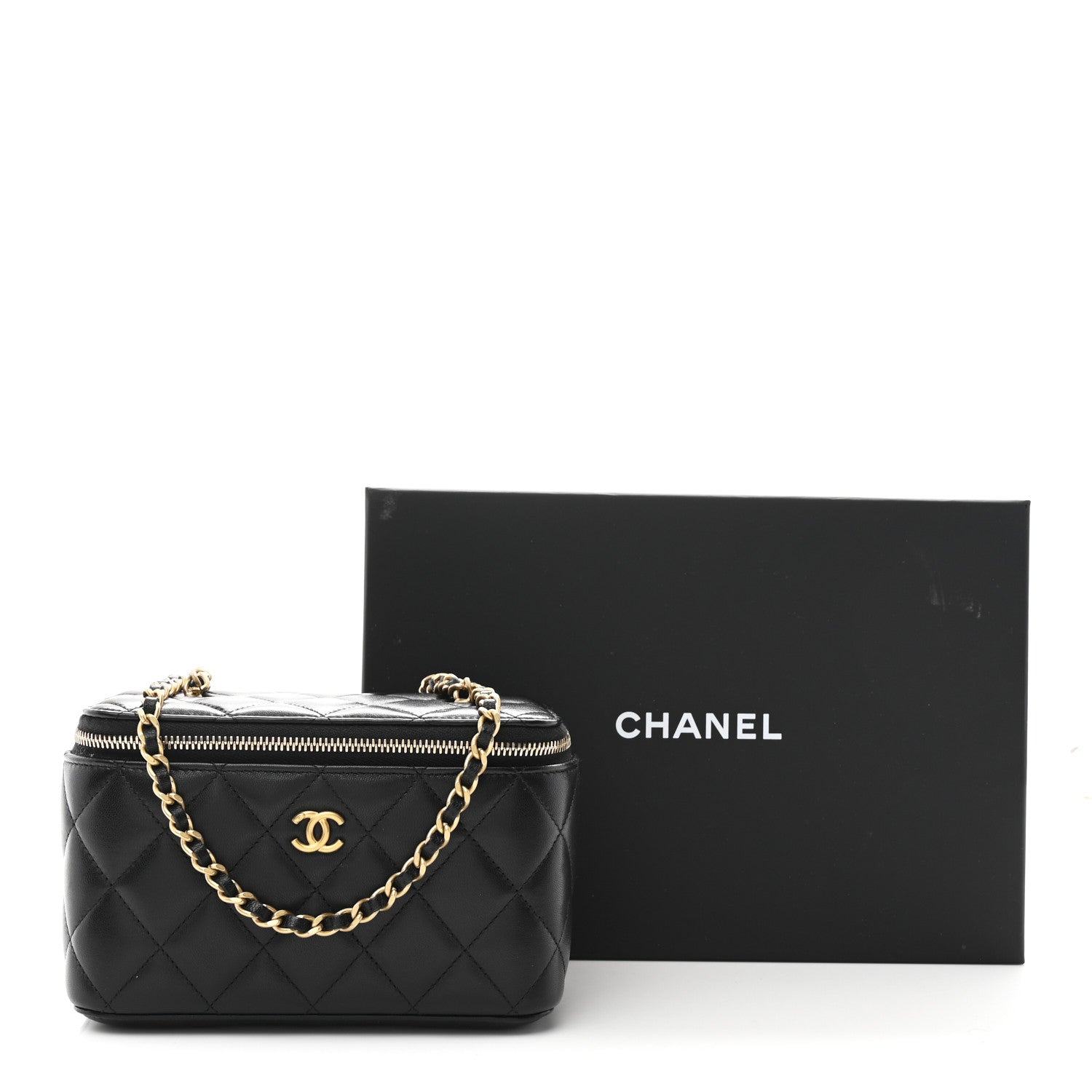 Chanel Lambskin Quilted Pearl Crush Small Vanity Case With Chain Black 11 of 11