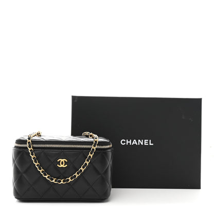 Chanel Lambskin Quilted Pearl Crush Small Vanity Case With Chain Black 11 of 11