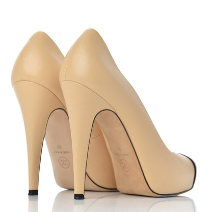 Chanel Lambskin Cap Toe Pumps 37 Beige Black 4 of 20