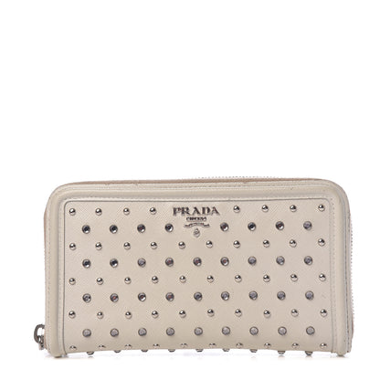Prada Saffiano Vernice Crystal Studded Zip Around Wallet White 1 of 13