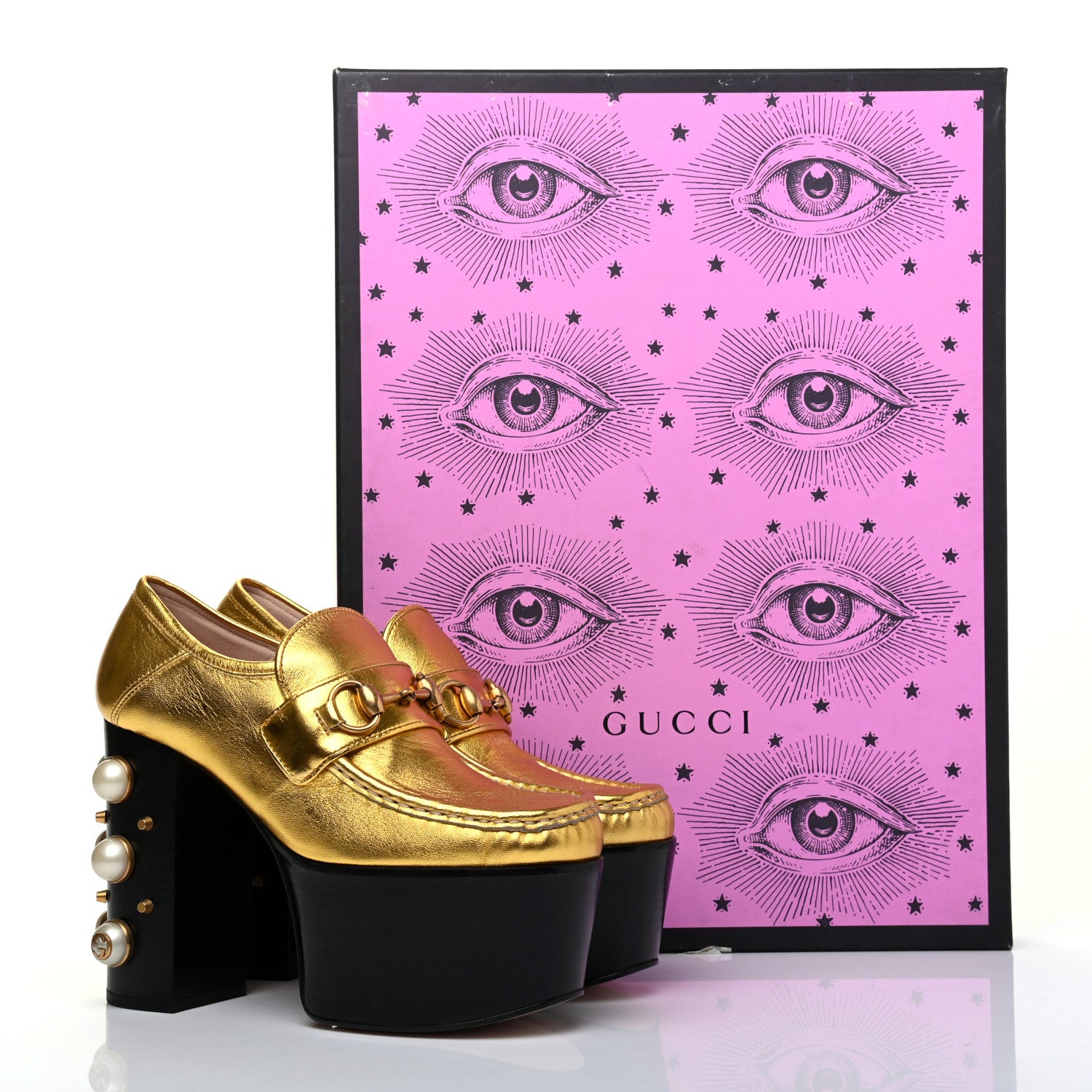 Gucci Malaga Kid Pearl Studded Vegas Platform Loafers 36 Gold 10 of 10