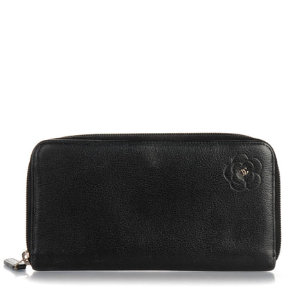Chanel Goatskin Camellia Embossed Zip Around Wallet Black 1 of 10
