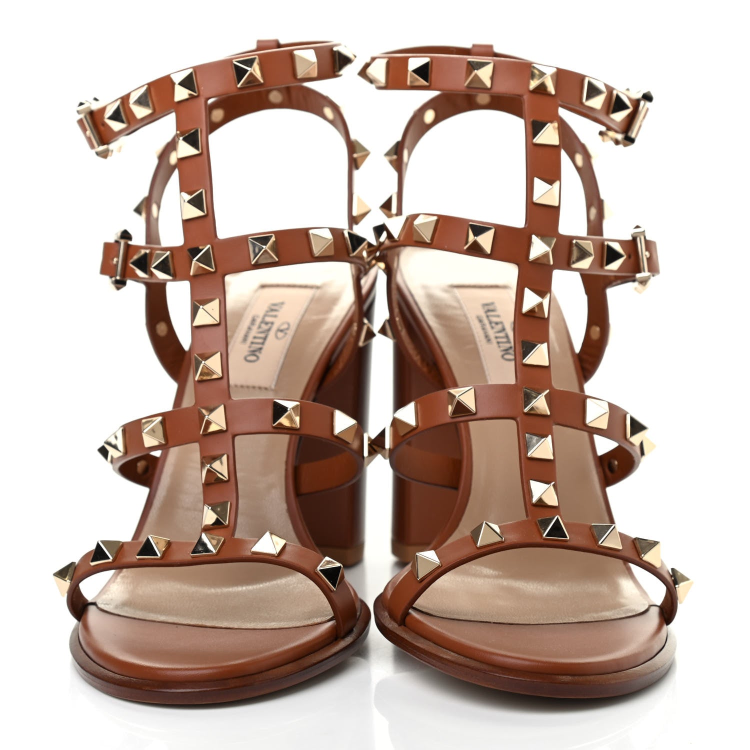 Valentino Garavani Calfskin Rockstud 90mm City Sandals 37 Saddle Brown 2 of 7