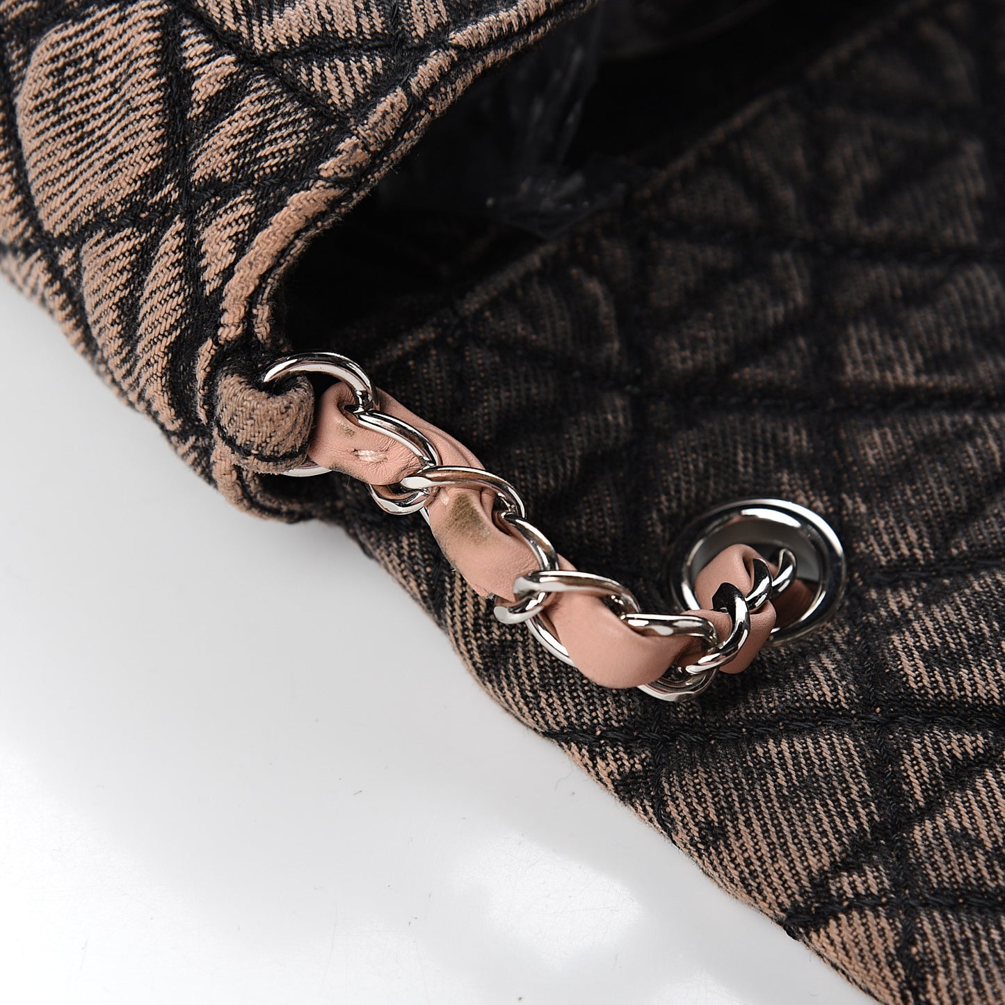 Denim Quilted Small Flap Light Pink Black