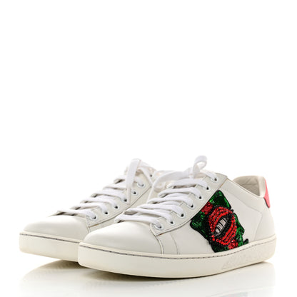 Gucci Calfskin Web Crystal Womens Mouth Ace Sneakers 38 White 3 of 12