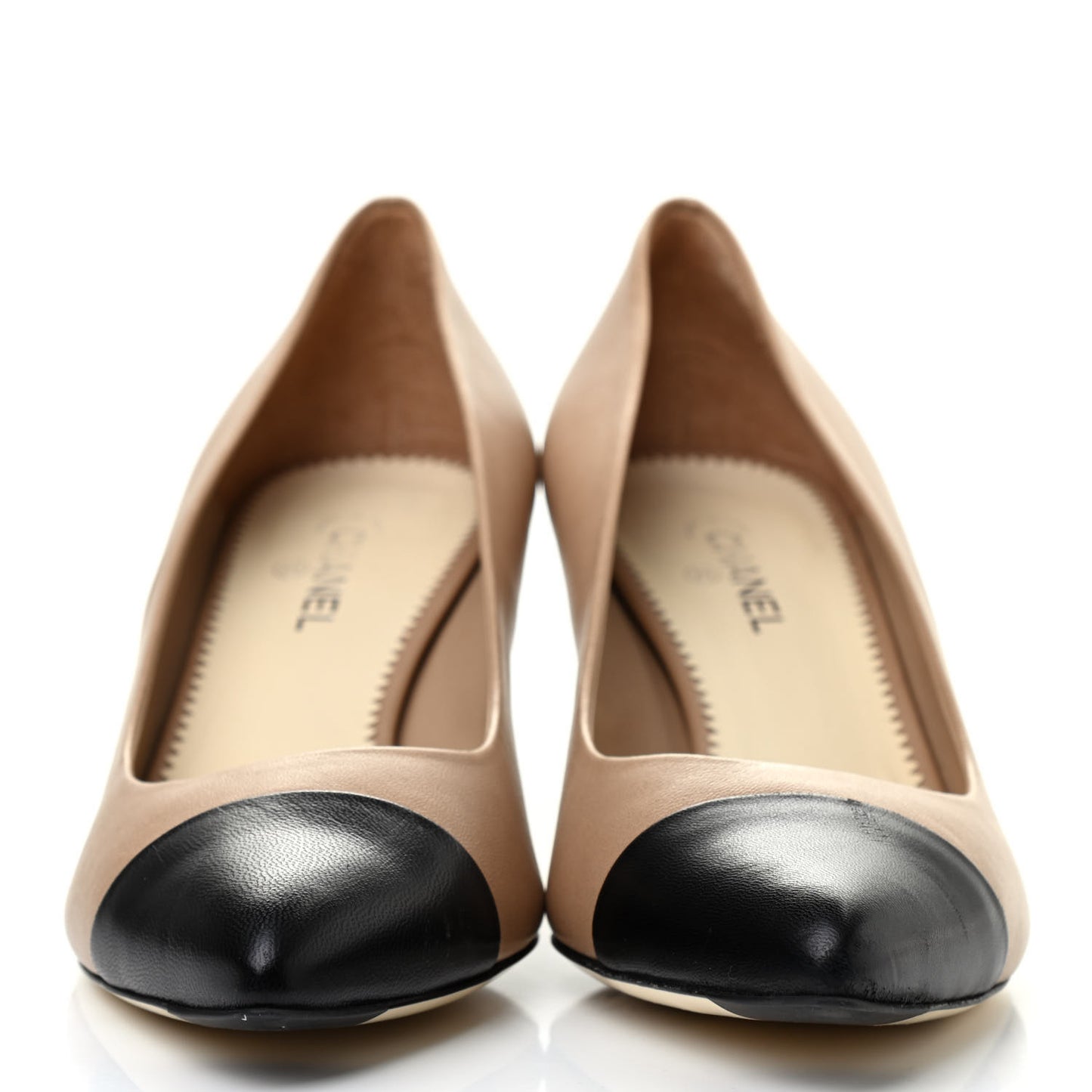 Lambskin Cap Toe Pearl Pumps 39 Beige Black