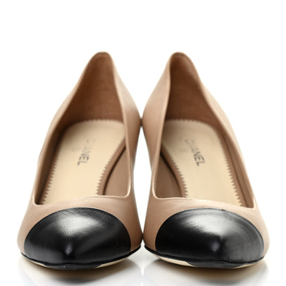 Chanel Lambskin Cap Toe Pearl Pumps 39 Beige Black 2 of 8