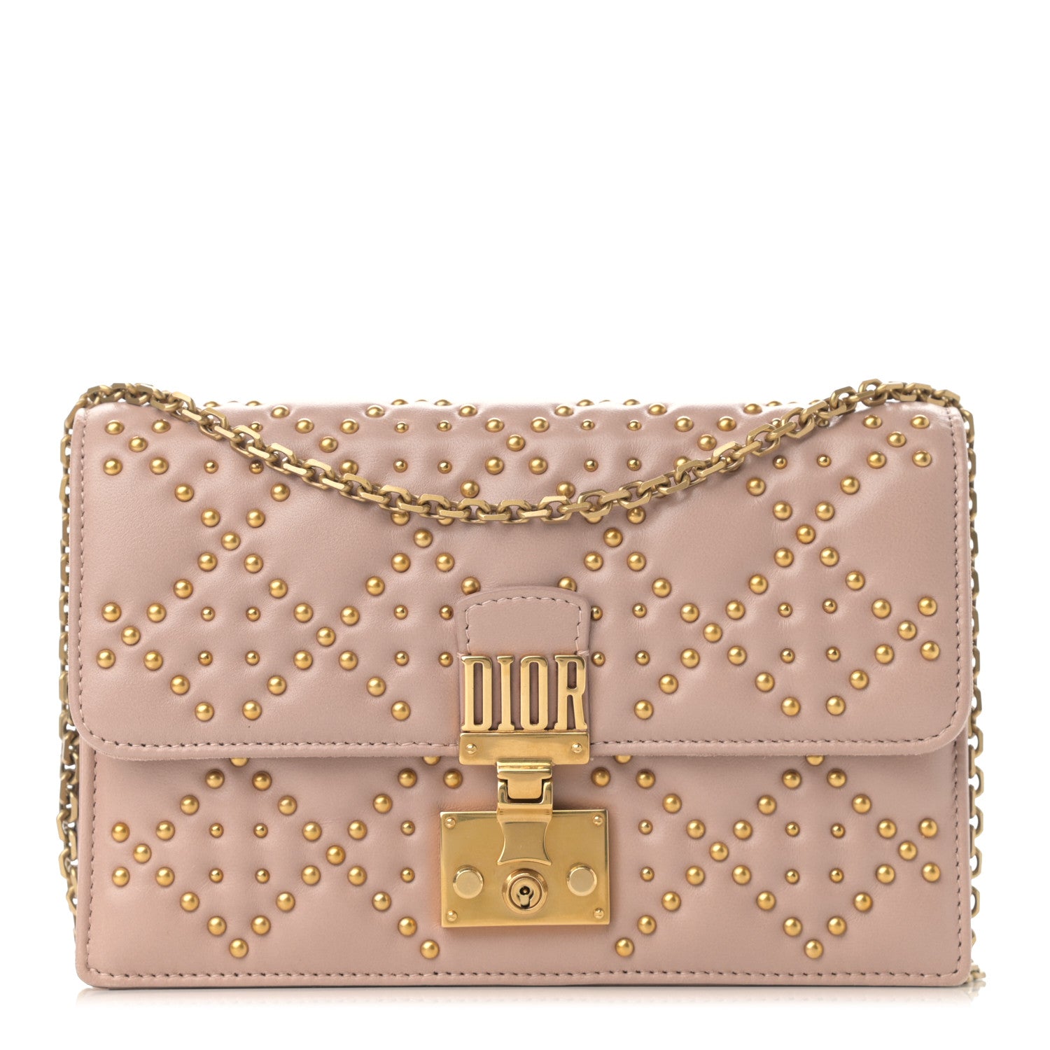 Christian Dior Lambskin Cannage Studded Dioraddict Wallet on Chain Clutch Nude 1 of 13