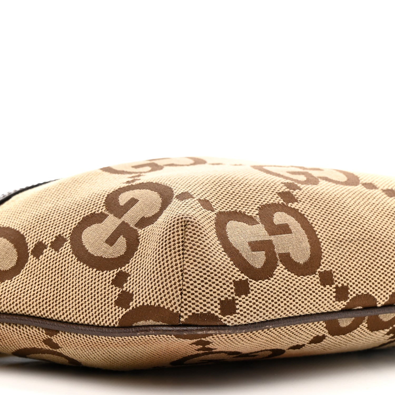 Gucci Monogram Jumbo GG Textured Dollar Calfskin Web Belt Bag Camel Ebony New Acero 9 of 11