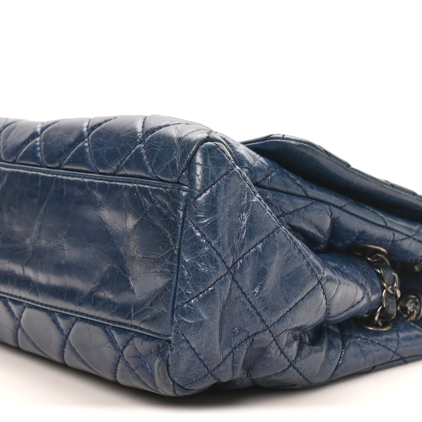Glazed Calfskin Quilted Large Coco Soft Flap Navy