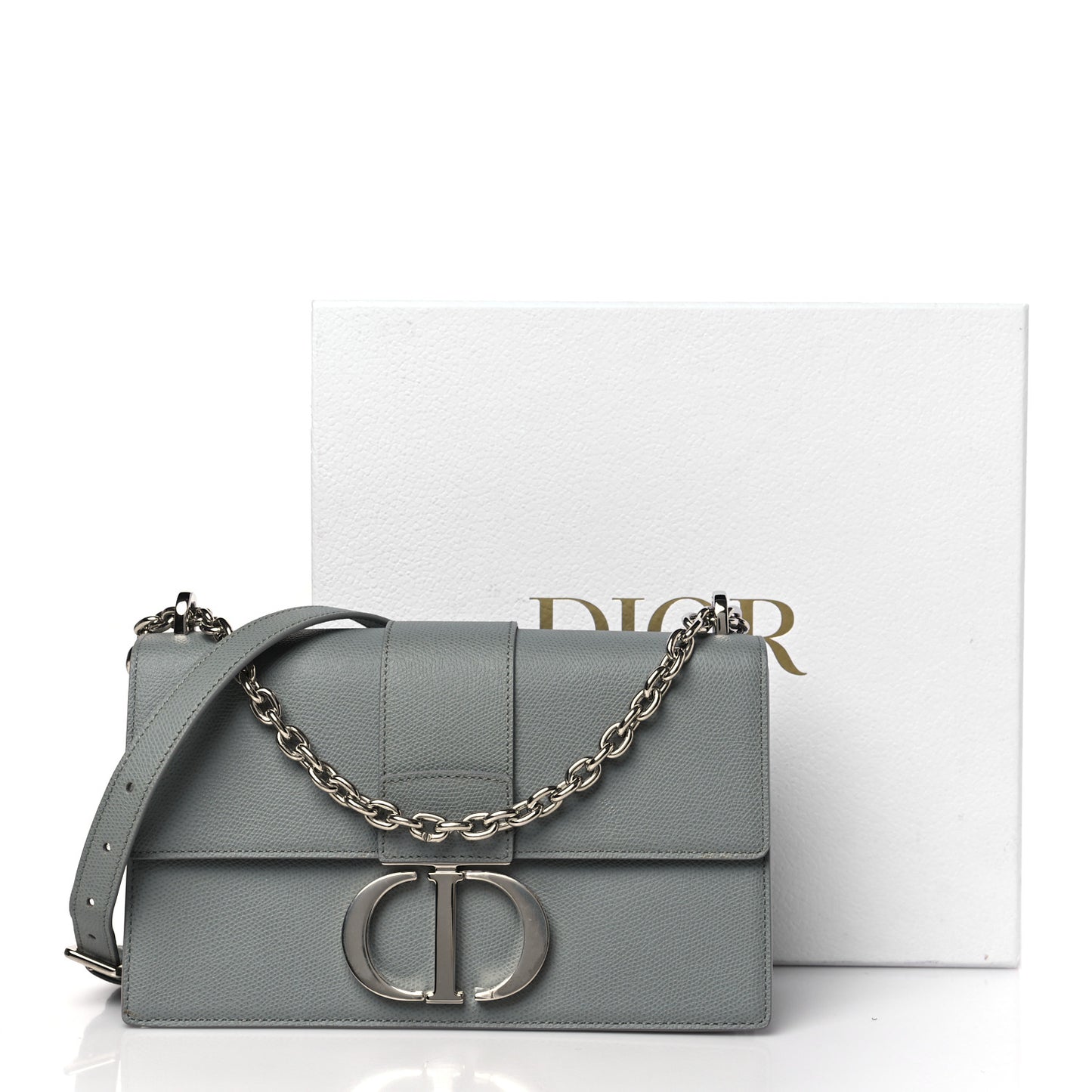 Grained Calfskin 30 Montaigne Chain Flap Bag Grey