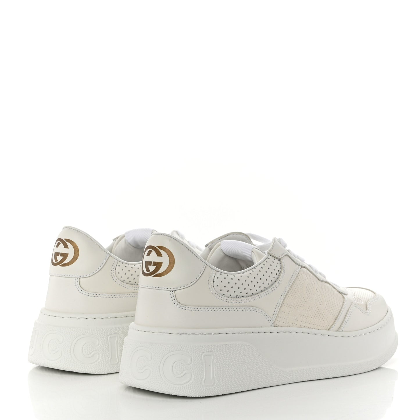 Calfskin GG Tennis Embossed Perforated Mens Interlocking G 55mm Sneakers 8 Great White