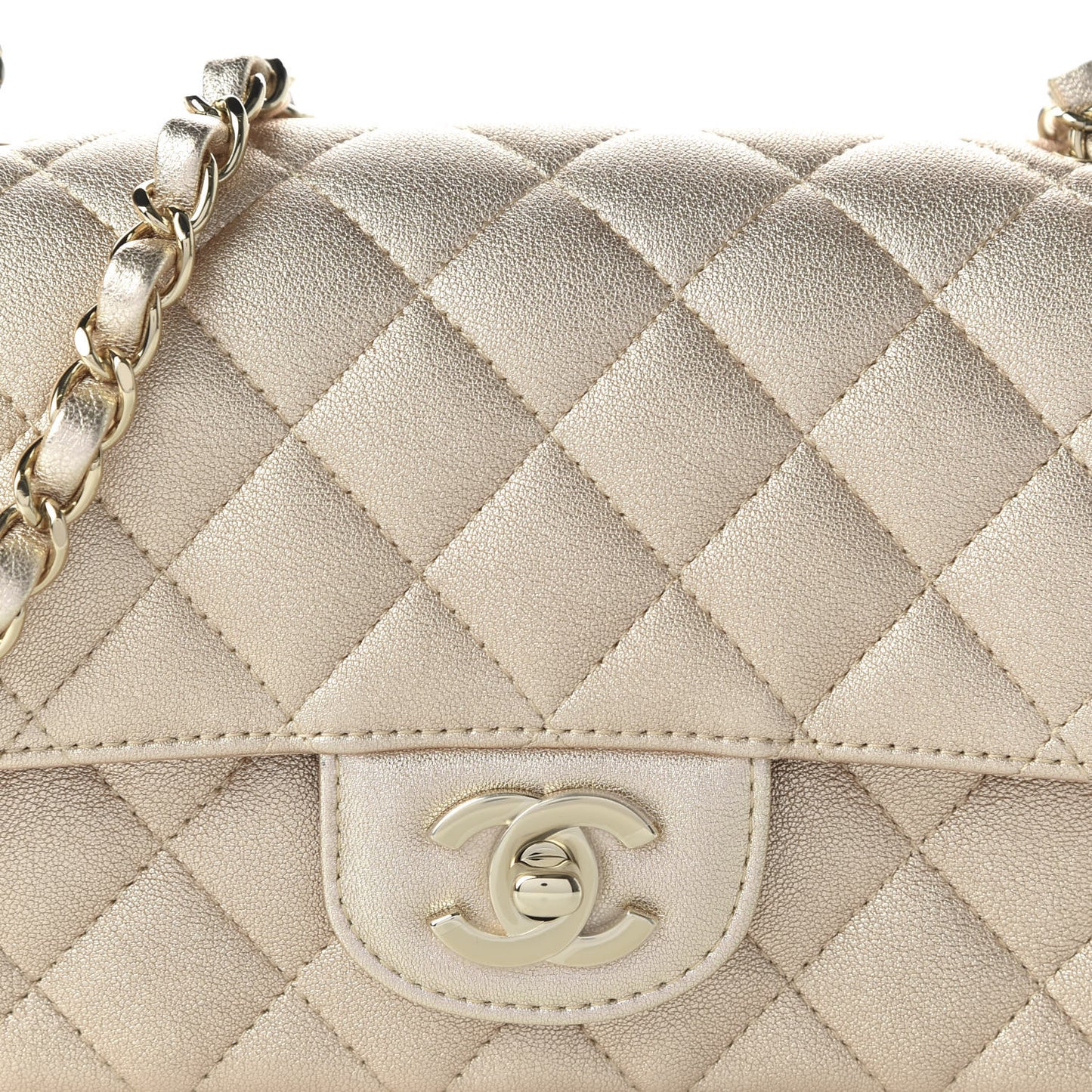 Metallic Lambskin Quilted Mini Rectangular Flap Gold