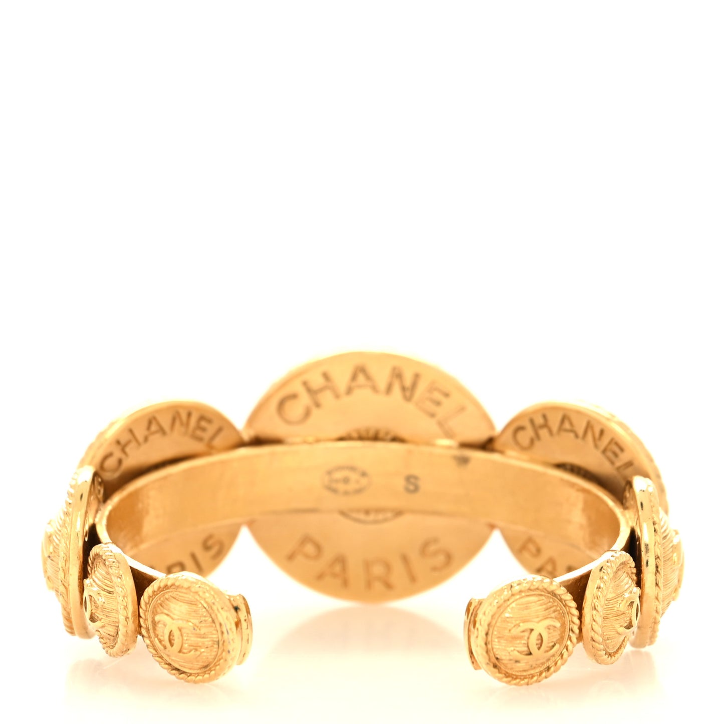 Metal Medallion CC Cuff Bracelet Gold