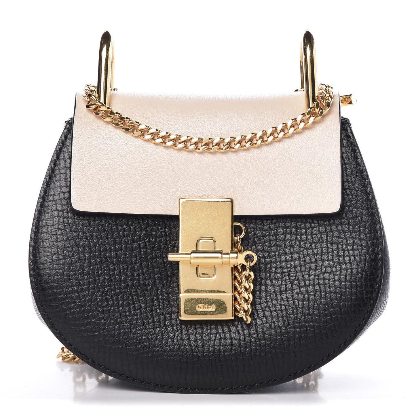 Textured Calfskin Lambskin Nano Drew Shoulder Bag Black