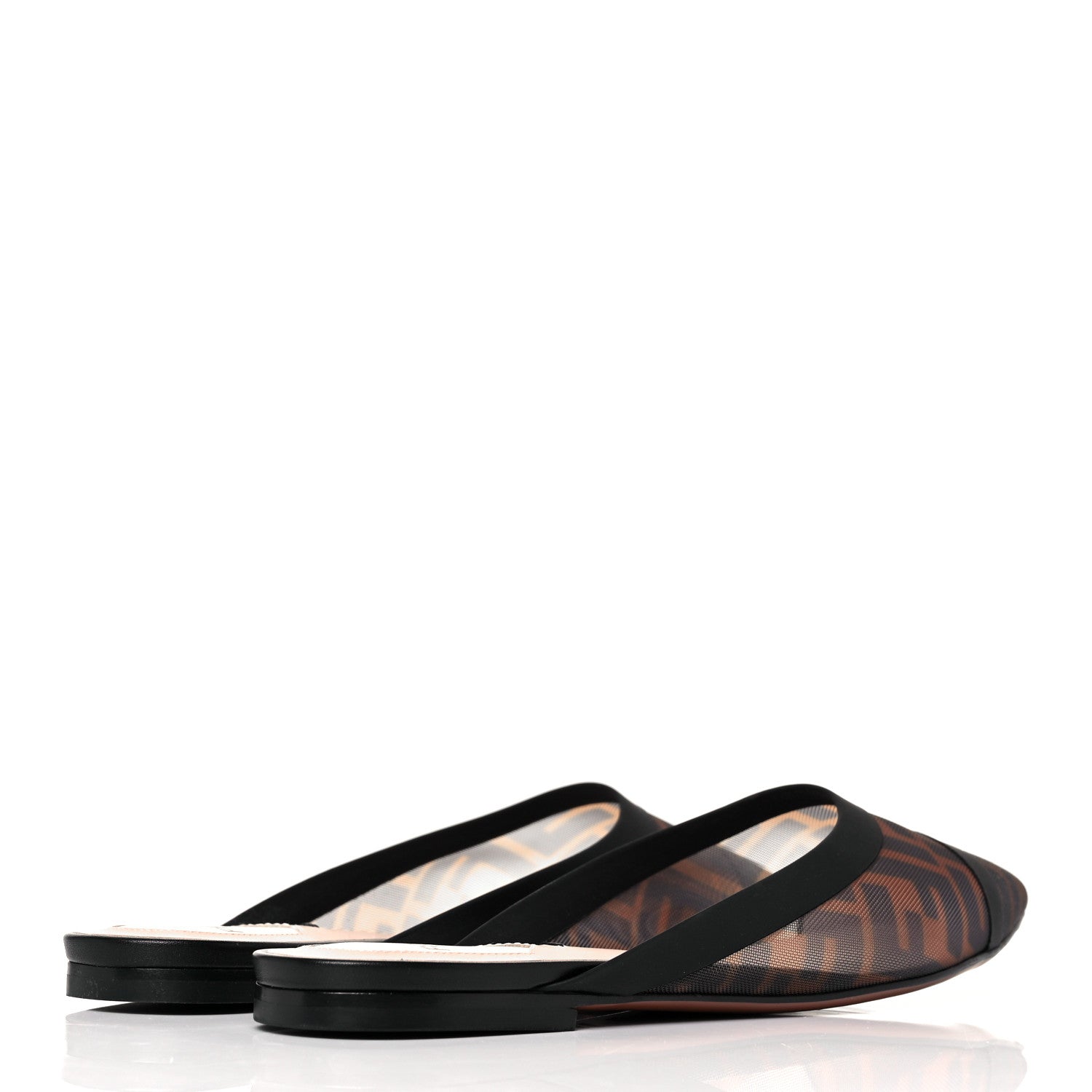 Fendi Technical Mesh Vitello FF Colibri Flat Mules 37.5 Tobacco Moro Black 4 of 8
