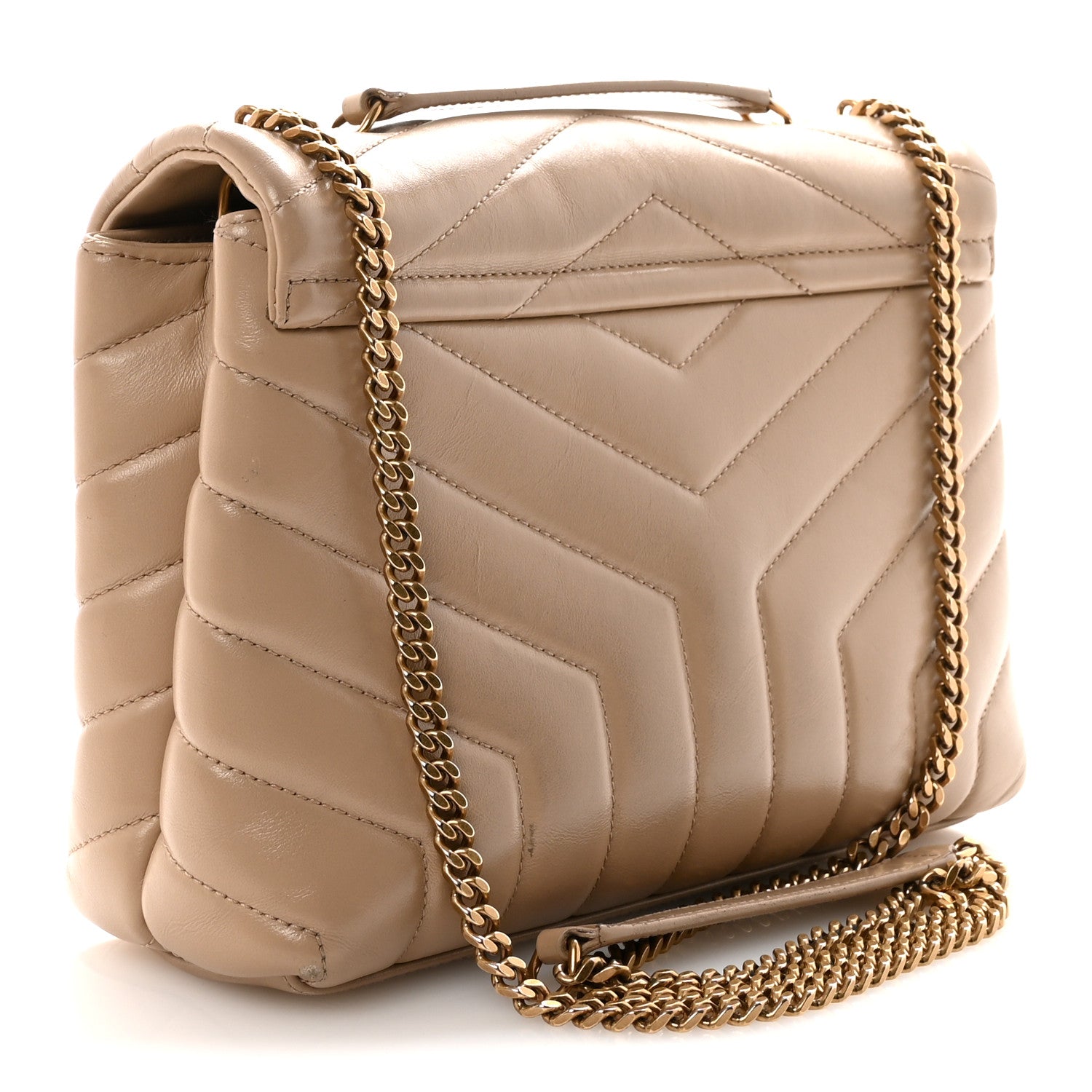 Saint Laurent Calfskin Y Quilted Monogram Small Loulou Chain Satchel Dark Beige 3 of 9