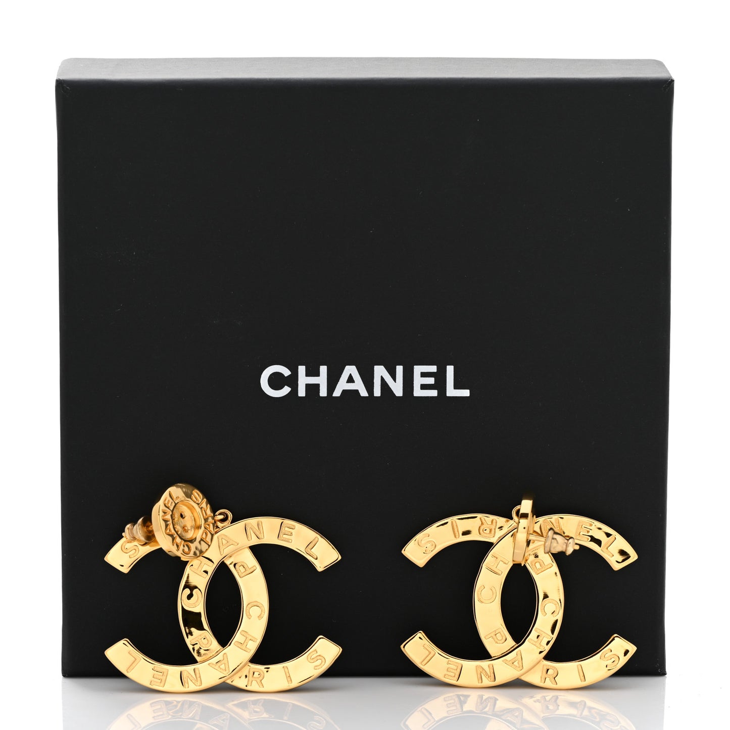 Metal Large Paris Button Earrings Gold