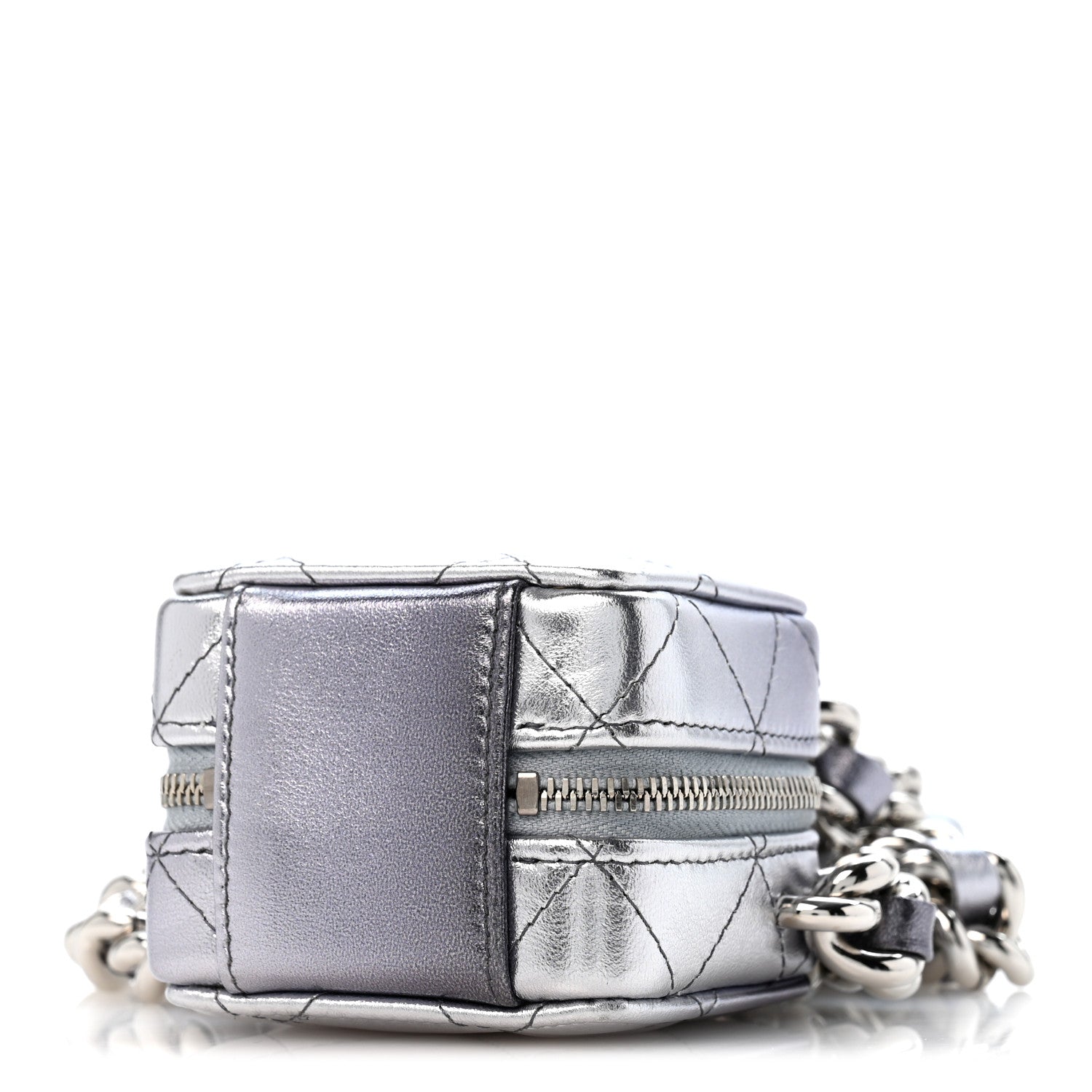 Chanel Gradient Metallic Lambskin Quilted Coco Punk Cube Clutch With Chain Silver Black 10 of 11