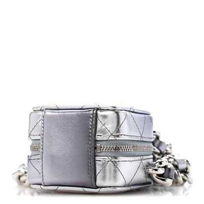 Chanel Gradient Metallic Lambskin Quilted Coco Punk Cube Clutch With Chain Silver Black 10 of 11