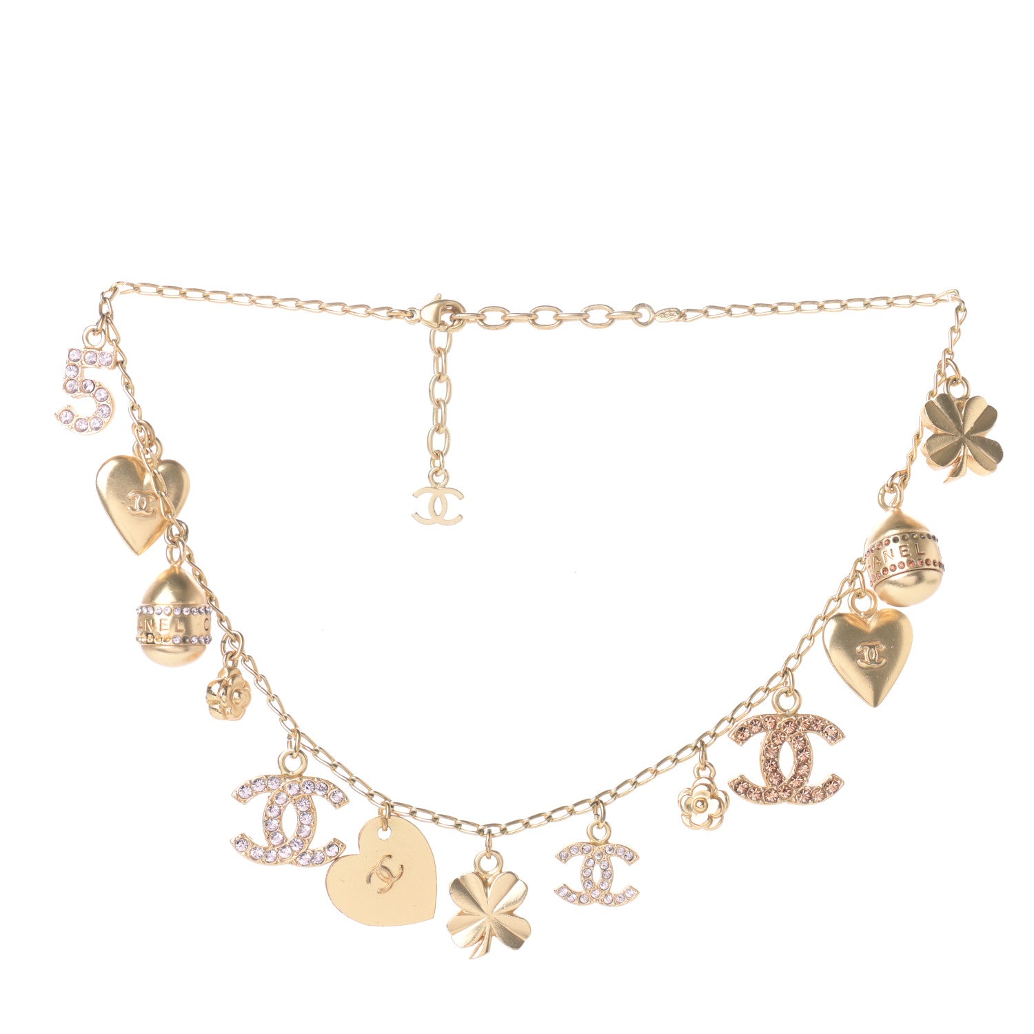 Chanel Crystal CC Charm Necklace Gold 1 of 5