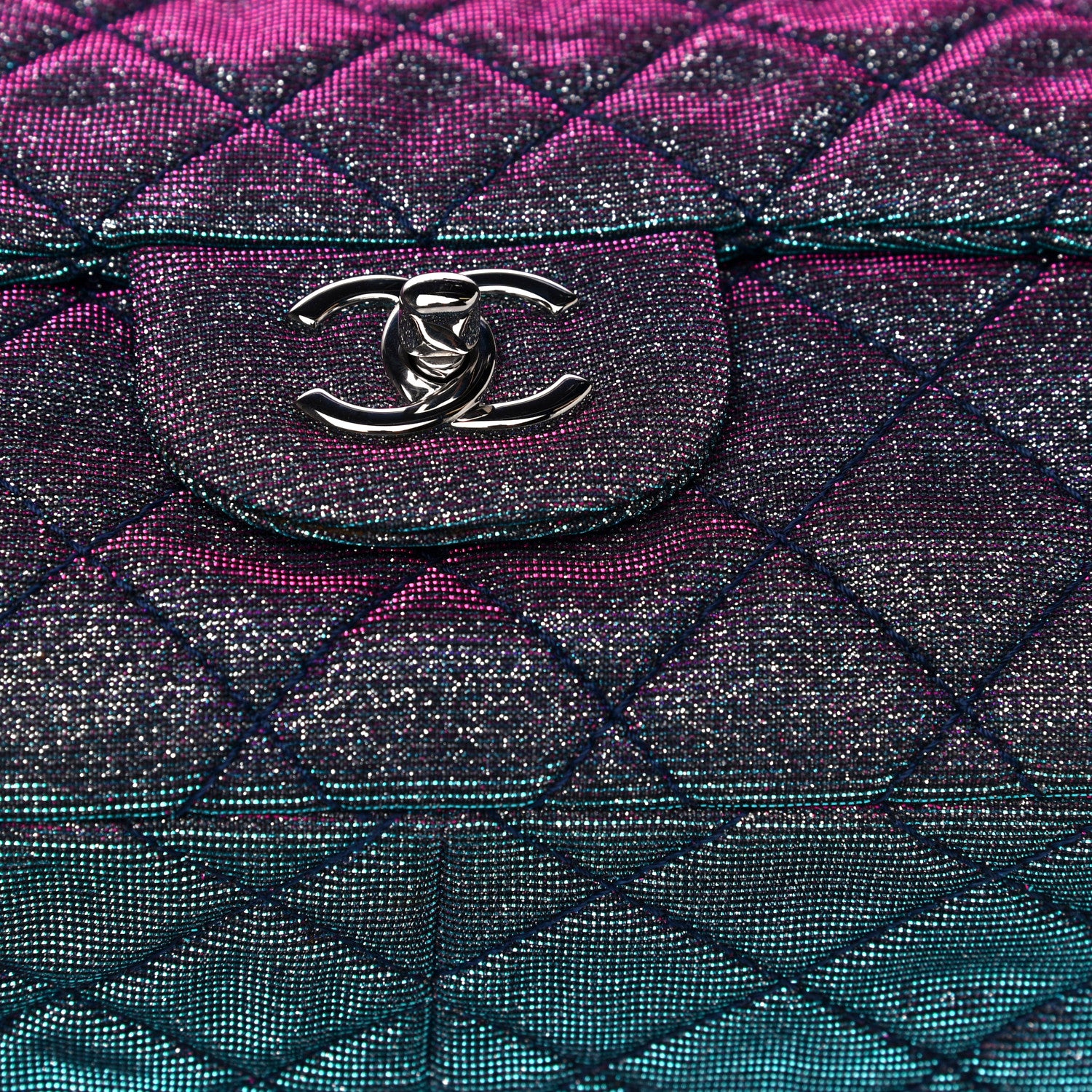 Chanel Iridescent Glitter Fabric Jumbo Single Flap Multicolor 14 of 16