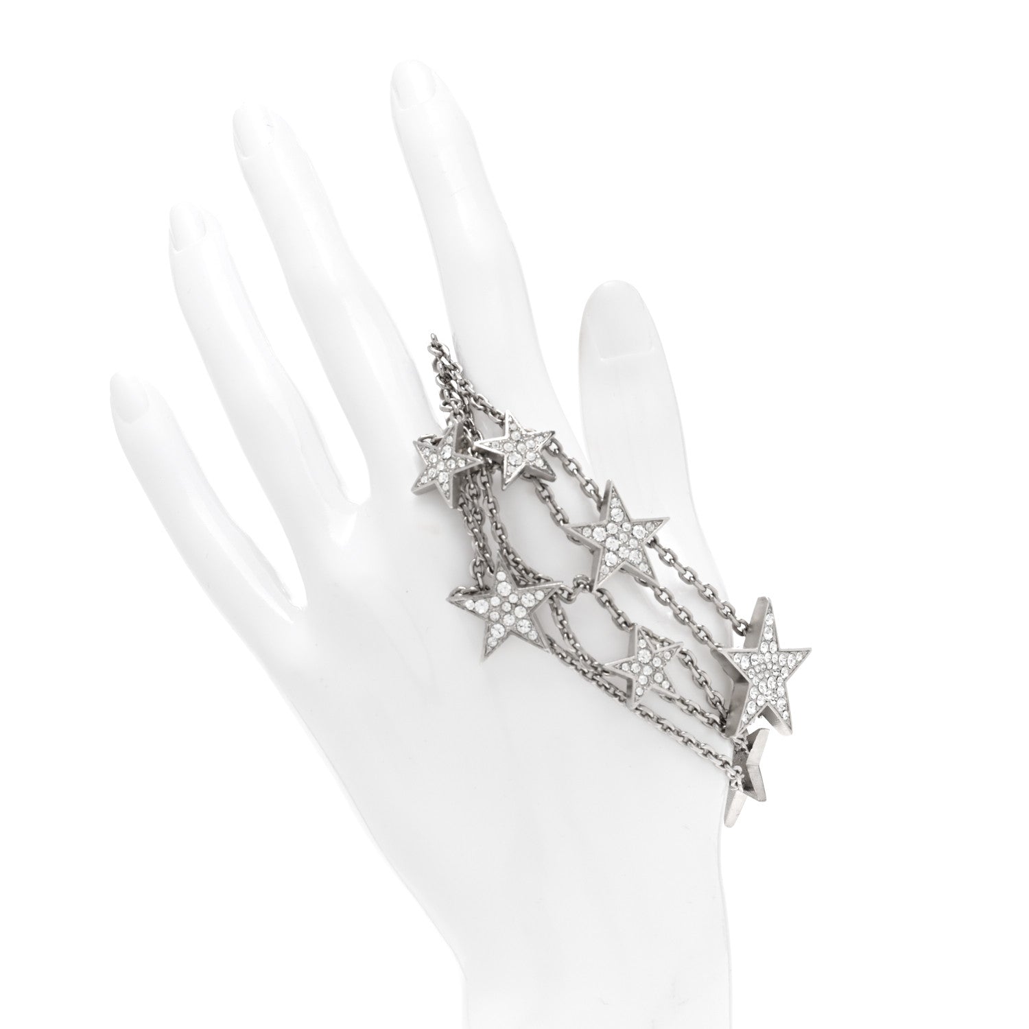 Chanel Crystal Star CC Multi Strand Bracelet Silver 2 of 4