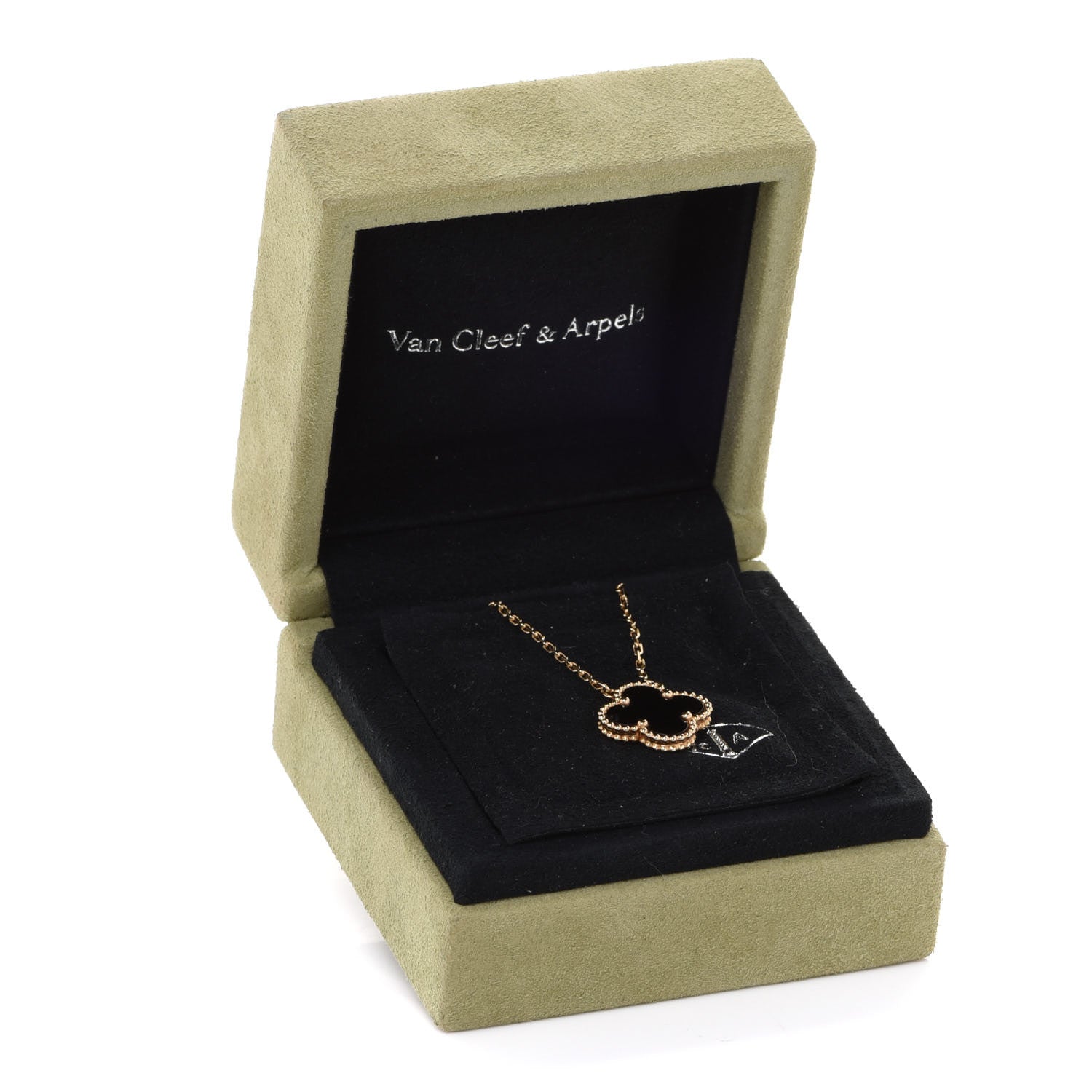 Van Cleef & Arpels 18K Yellow Gold Black Onyx Vintage Alhambra Pendant Necklace 6 of 6
