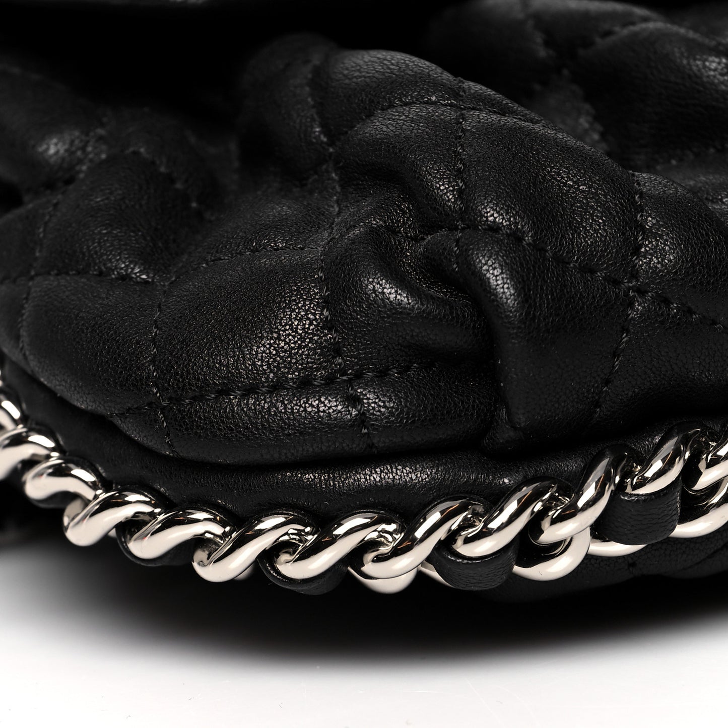 Washed Lambskin Quilted Mini Chain Around Flap Black