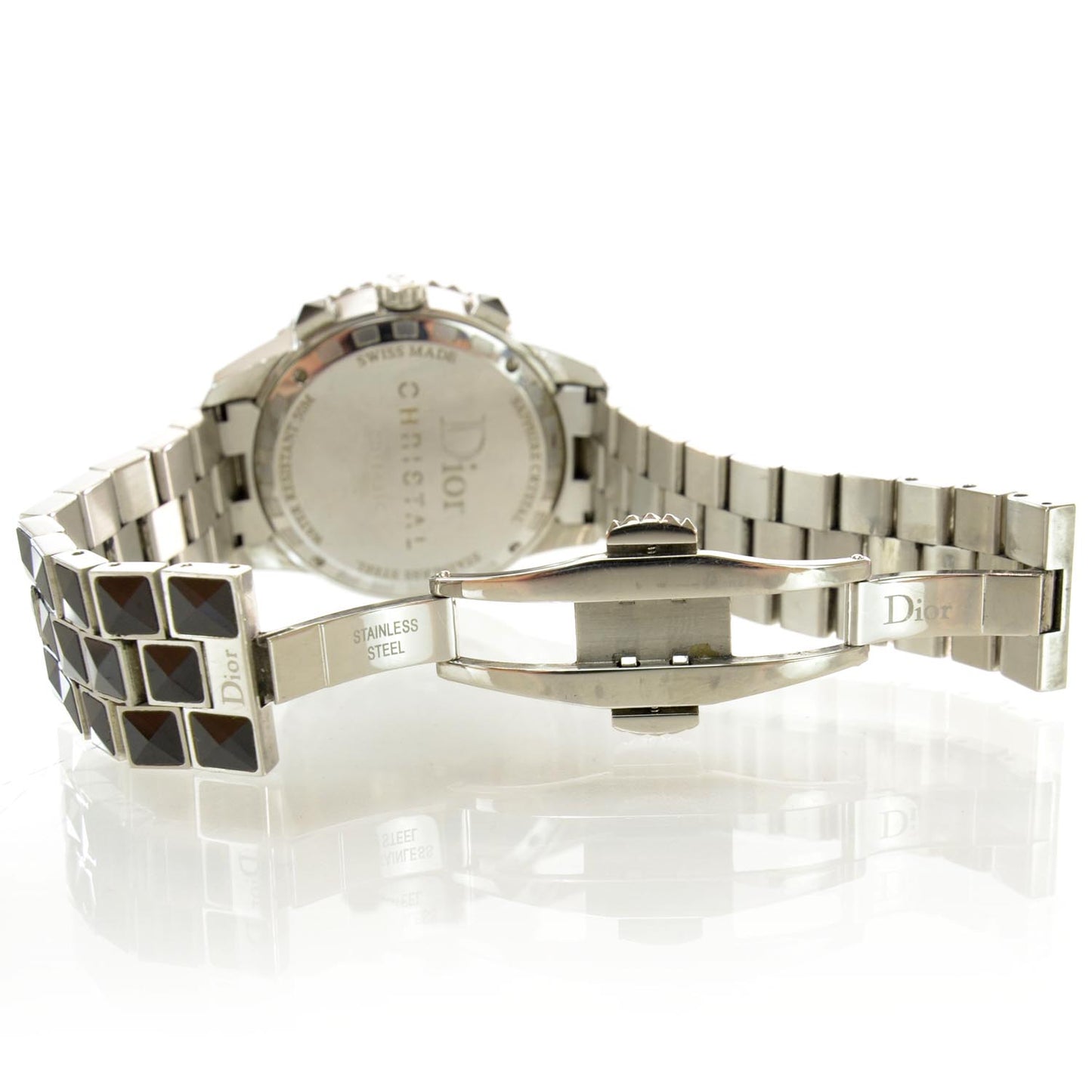 Stainless Steel Diamond Sapphire 33mm Christal Chronograph Quartz Watch Black