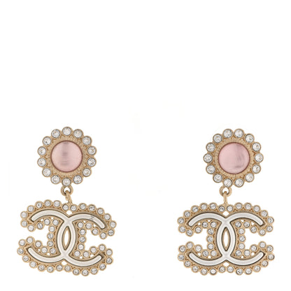 Chanel Crystal Pearl CC Drop Earrings Pink Gold 1 of 5