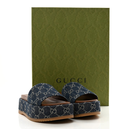 Gucci New Denim GG Monogram Angelina Platform 55mm Slide Sandals 36.5 Blue Tea 9 of 9