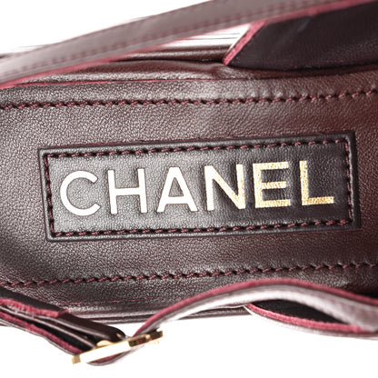 Chanel Lambskin Patent Calfskin Quilted CC Platform Slingback Sandals 38 Burgundy Black 7 of 9