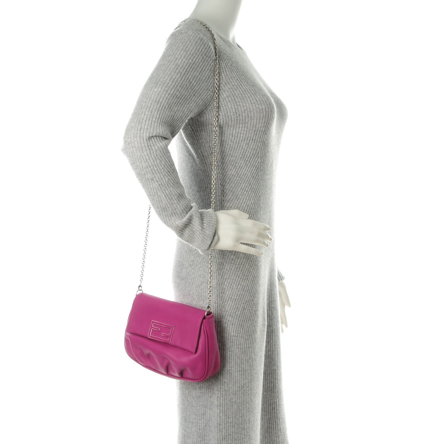 Vitello Flamingo Enamel Fendista Pouchette Crossbody Magenta