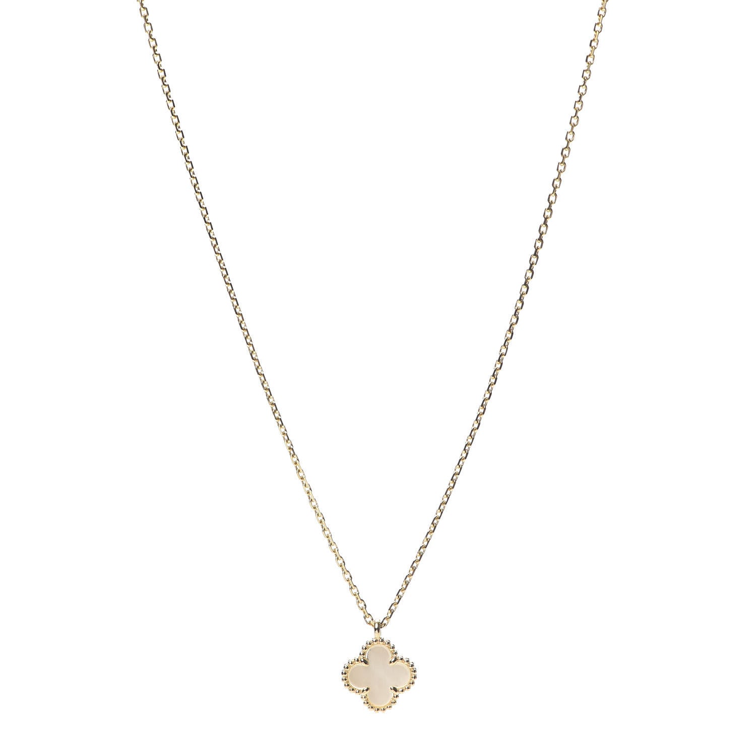 Van Cleef & Arpels 18K Yellow Gold Mother of Pearl Sweet Alhambra Pendant Necklace 1 of 7