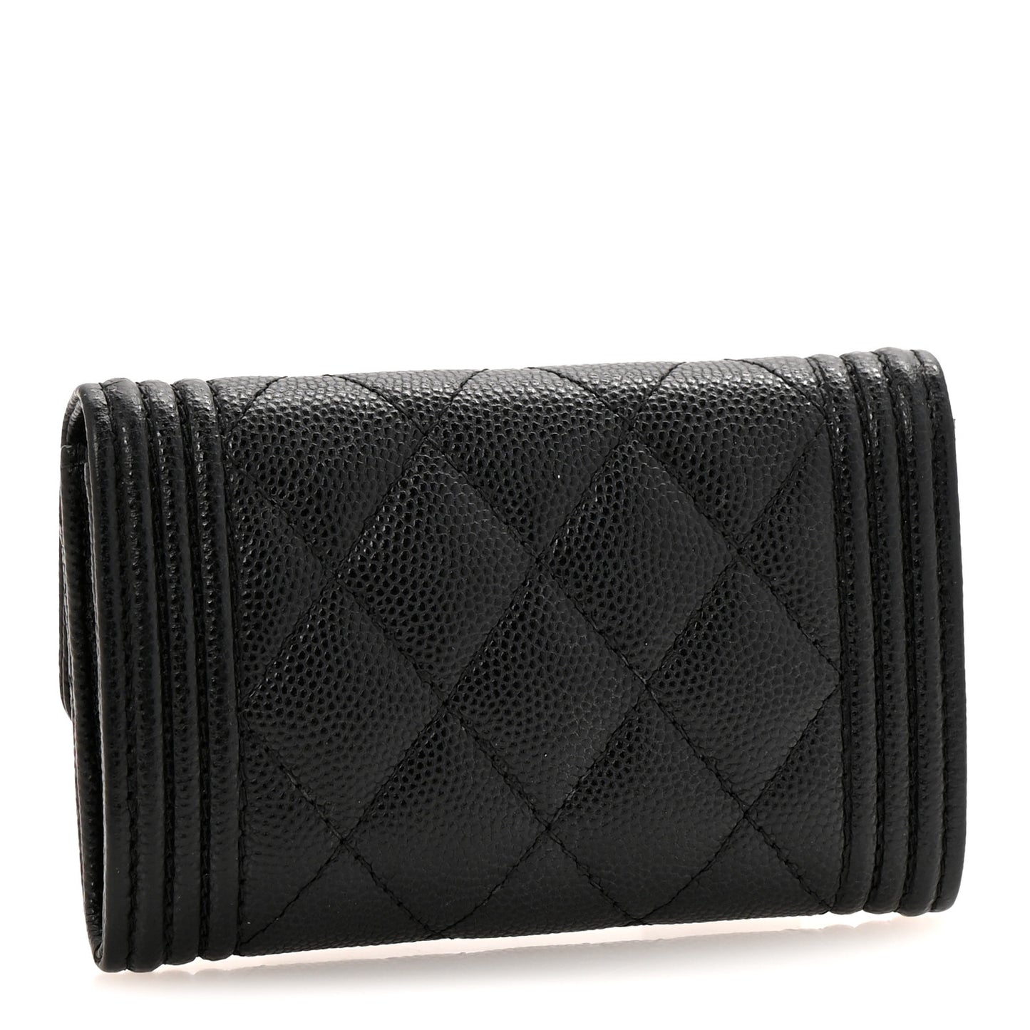 Caviar Quilted Boy Flap Card Holder Black
