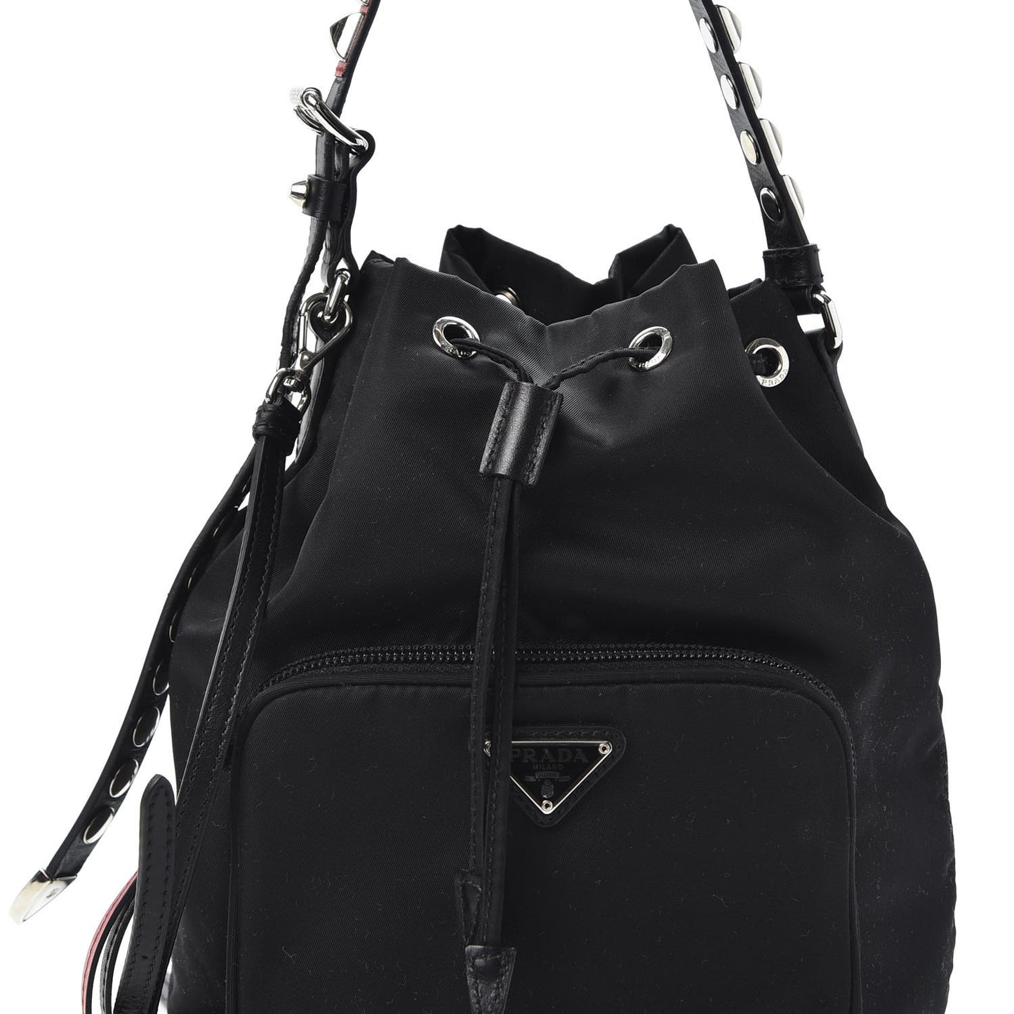 Tessuto Nylon Studded New Vela Mini Bucket Crossbody Bag Black Fuoco