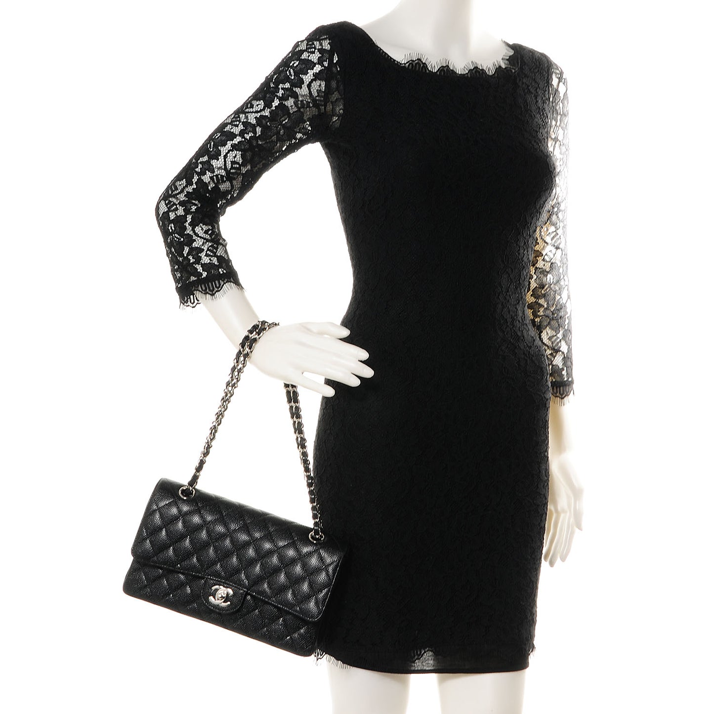 Caviar Quilted Medium Double Flap Black