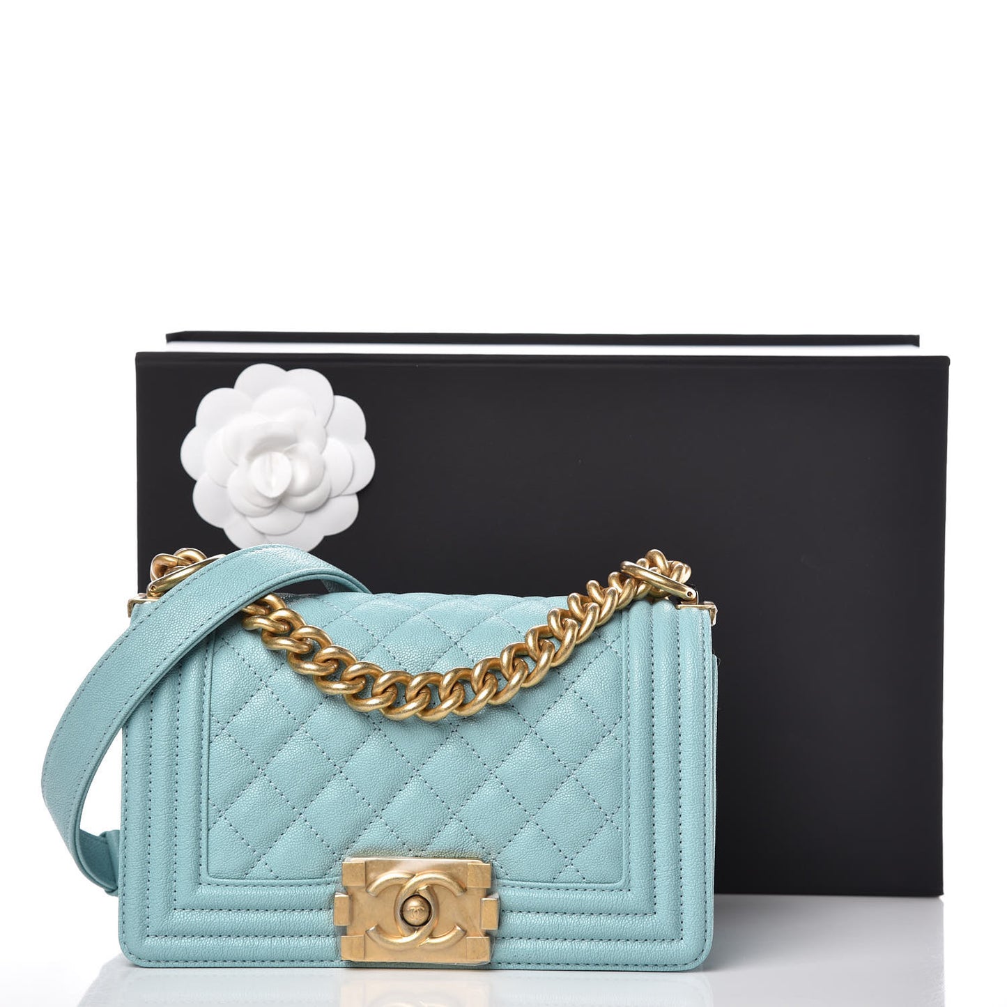 Caviar Quilted Small Boy Flap Light Blue