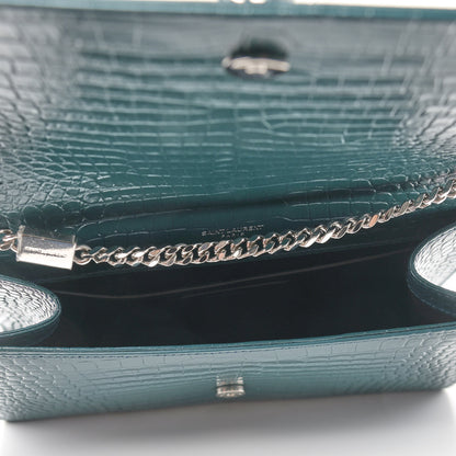 Saint Laurent Calfskin Crocodile Embossed Medium Classic Monogram Kate Tassel Satchel Dark Green 5 of 8