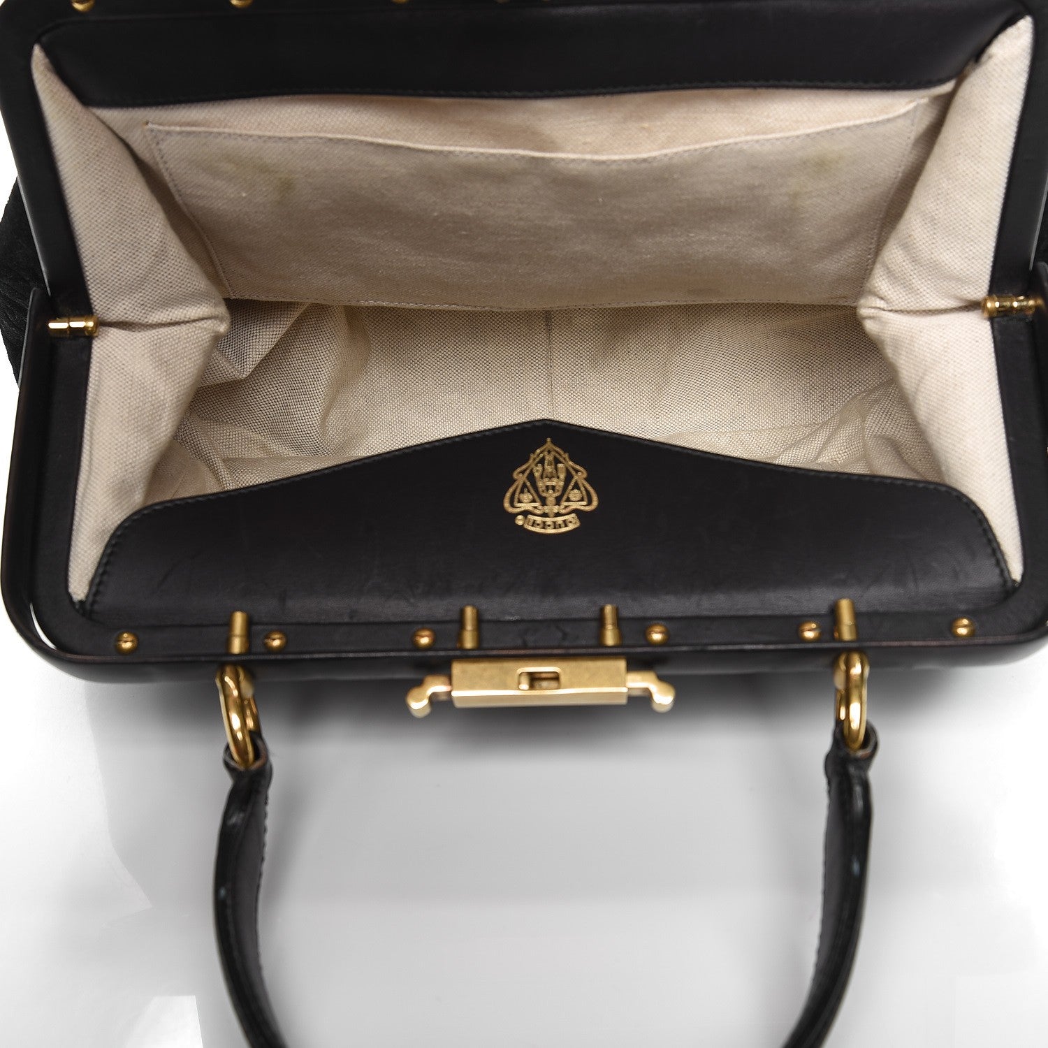 Gucci Nubuck Brocade Medium Lady Stirrup Top Handle Black 5 of 17